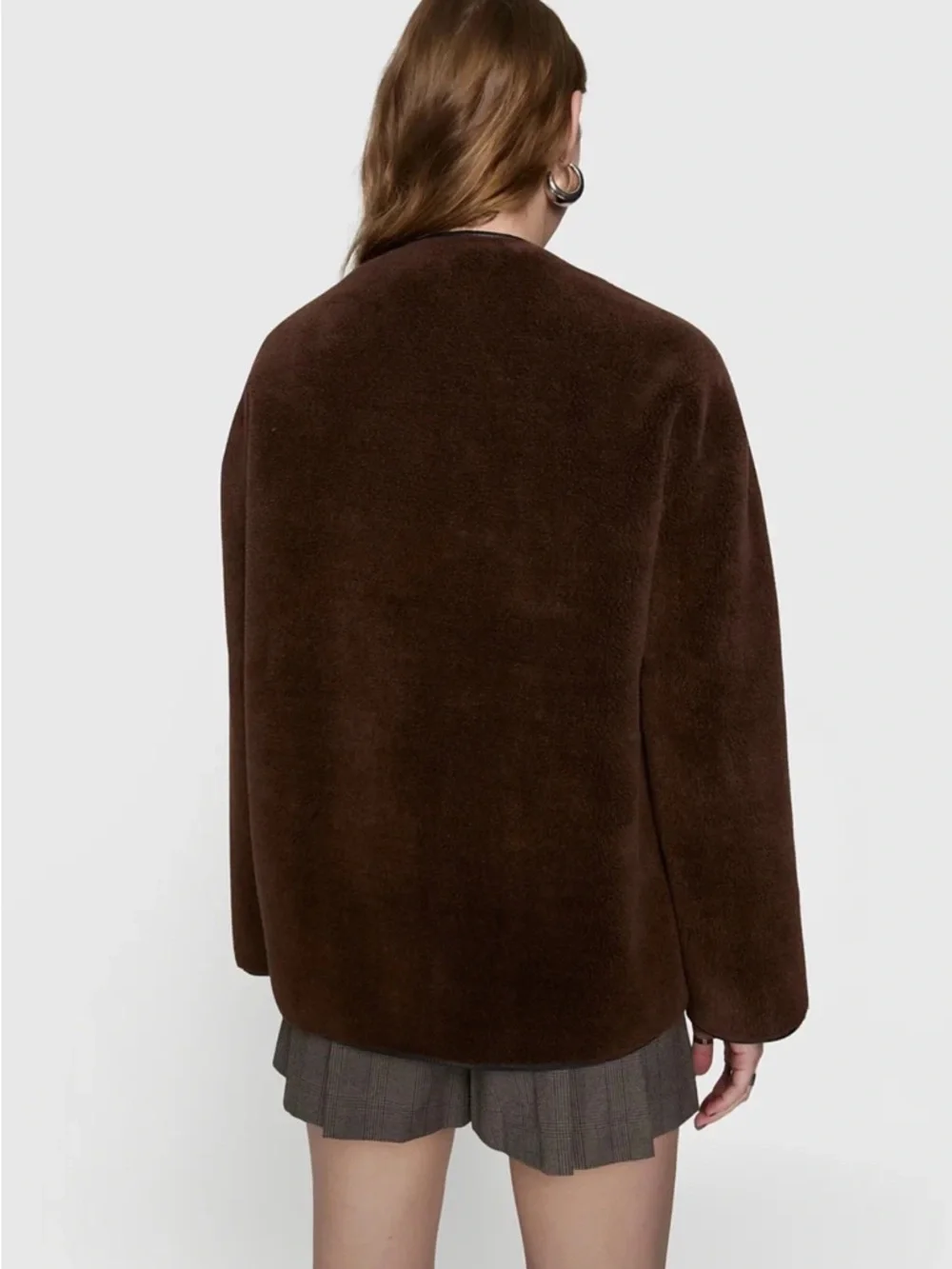 NWT $268 Rebecca Minkoff Shearling Toggle Jacket Chocolate Brown XL - Picture 3 of 7